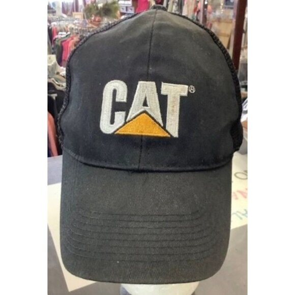 CAT Black & Mesh Trucker Hat Adjustable Snapback Cap Unisex - Picture 1 of 3